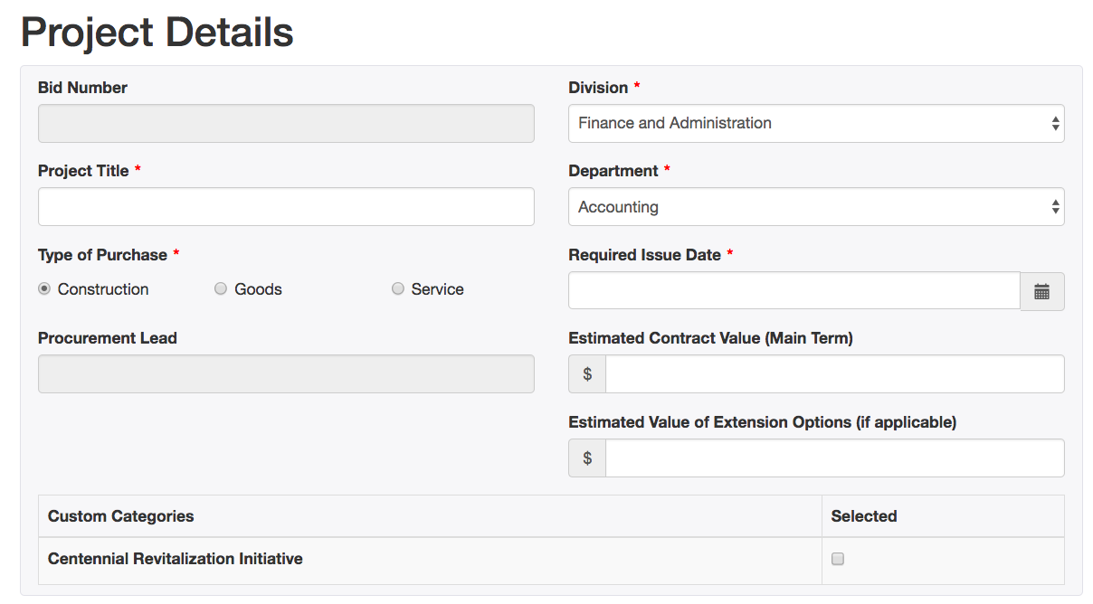 Completing the Project Details page – RFx Drafter (Orbidder 2.0)